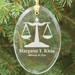 Lawyer Engraved Oval Glass Ornament
