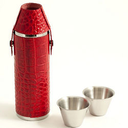 Stainless Steel Red Croco Leather Flask