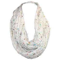 White Rib Knit Loop Scarf with Speckles