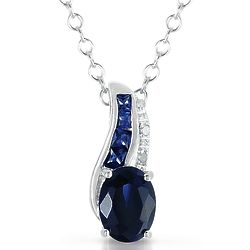 Created Oval and Princess Sapphire and Diamond Pendant in Silver