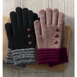 2 Pairs of Knit Acrylic Gloves with Decorative Buttons