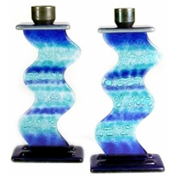 Blue and Aqua Wave Shabbat Candle Holders