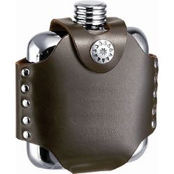 Personalized High Polish Steel Flask with Leather Belt Pouch