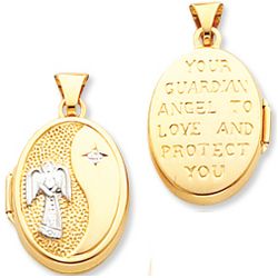 14k Yellow Gold Guardian Angel Carved Oval Locket
