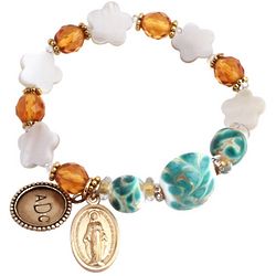 Teal and Gold Czech Glass Rosary Bracelet