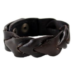 On My Way Leather Wristband Bracelet in Dark Brown