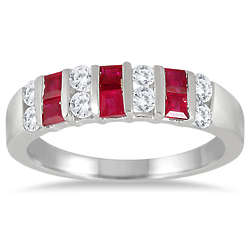 Princess Cut Ruby and White Topaz Ring in .925 Sterling Silver