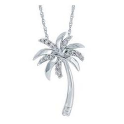 10kt White Gold Palm Tree Round Diamond Necklace
