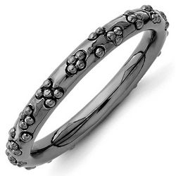 Black Plated Sterling Silver Textured Flower Ring