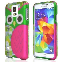 Hot Pink and Green Owl Rubberized Samsung Galaxy S5 Hard Case