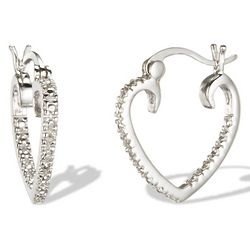 Sterling Silver Heart Shaped Diamond Hoop Earrings
