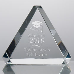 Personalized Crystal Triangle Paperweight for Grads