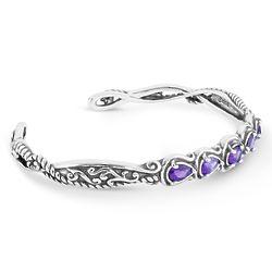 Simply Fabulous Sterling Silver and Faceted Amethyst 5-Stone Cuff