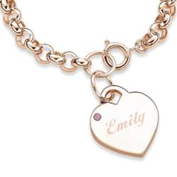 October Engraved Birthstone Heart Charm Bracelet