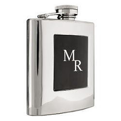 Stainless Steel Monogrammed Silver and Black Flask