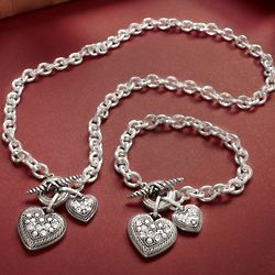 Double Heart Charm Pendant or Bracelet