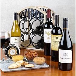 4 Bottles of Wine with Bistro Wine Rack & Gourmet Gift Set