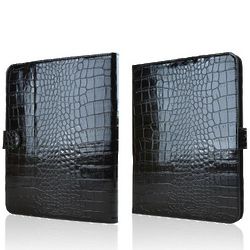 Black Faux Crocodile Leather Tablet Case and Stand