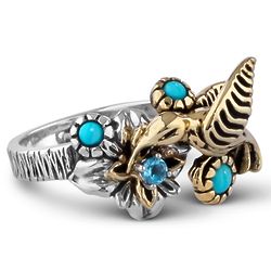 Turquoise and Blue Topaz Hummingbird Ring