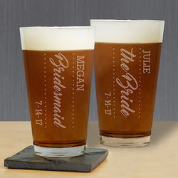 Personalized Engraved Bridal Party Pint Glass