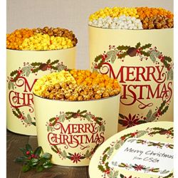 6.5 Gallons and 3 Flavors of Popcorn in Merry Christmas Tin