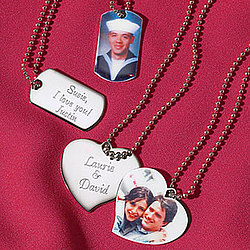 Engraved Heart or Dog Tag Photo Pendant