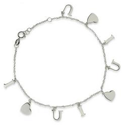 Tiffany Inspired Sterling Silver 'I Love You' Charm Anklet