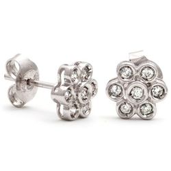 14 Karat White Gold Diamond Stud Flower Earrings