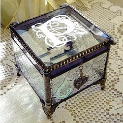 Engraved Victorian Stained Glass Keepsake Box