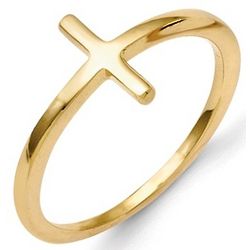 14 Karat Gold Curved Sideways Cross Ring