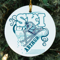 Personalized Ceramic Snow Skiing Ornament