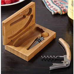 Richland Bamboo Wine Tool Set in Engravable Box
