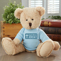 God Bless Personalized Teddy Bear in Blue Shirt