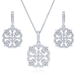 Bridesmaid's Sterling Silver CZ Flower Necklace and Earrings