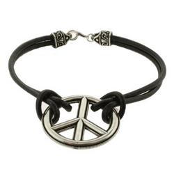 Black Leather Bali Style Peace Bracelet