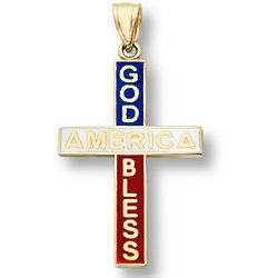 God Bless America 14K Gold Cross Pendant