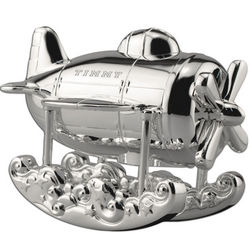 Silver Airplane Engraved Coin Bank