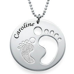 Cut Out Baby Feet Sterling Necklace with Sparkling Foot