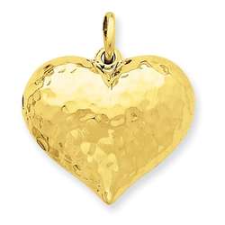 14k Gold Hammered Puffy Heart Pendant