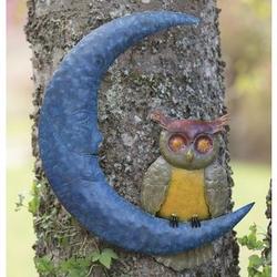 Recycled Metal Owl On Moon Wall Art