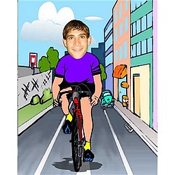 Your Photo in a Riding Bicycle in the City Caricature