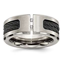 Men's Diamond and Black Titanium Cable Ring