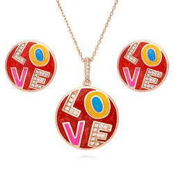 Rose Gold-Plated CZ Enamel Love Necklace and Pendant