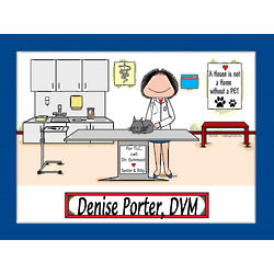 Personalized Veterinarian with Cat Cartoon Print