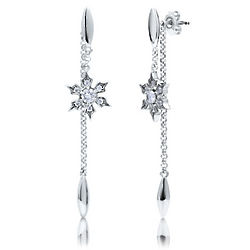 Sterling Silver Cubic Zirconia Snowflake Double Dangle Earrings