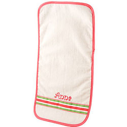 Personalized Baby Burp Cloth with Pink and Green Ribbon Accent