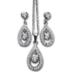 Sterling Silver Cubic Zirconia Drop Earrings and Pendant Set