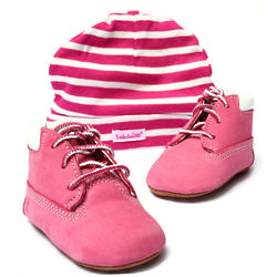 Girl's Pink Crib Timberland Booties and Hat