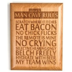 Personalized Man Cave Rules Alder Wood Wall Plaque