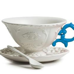 I-Tea Porcelain Tea Cup Set with Light Blue Handle